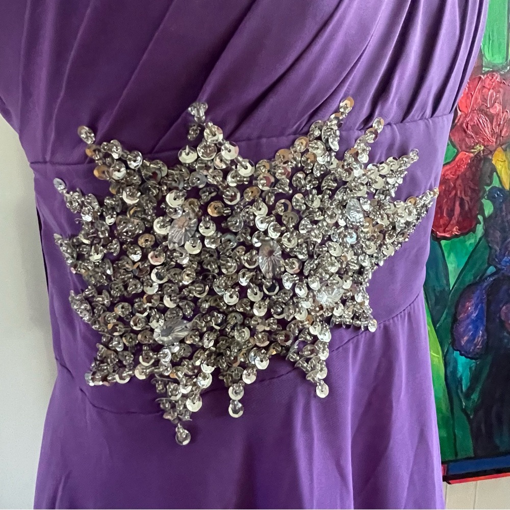 $75 SALE Formal Evening Gown One Shoulder Corset Embellish Purple Holiday Party - Picture 3 of 10